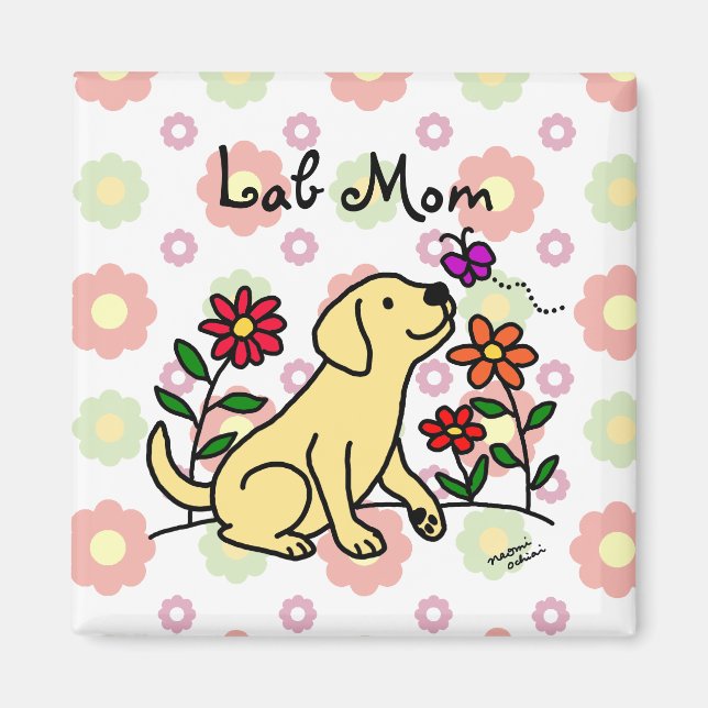 Yellow Lab Mom & Green Floral Magnet (Front)