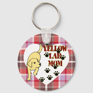 Yellow Lab Mom Heart and Plaid Keychain