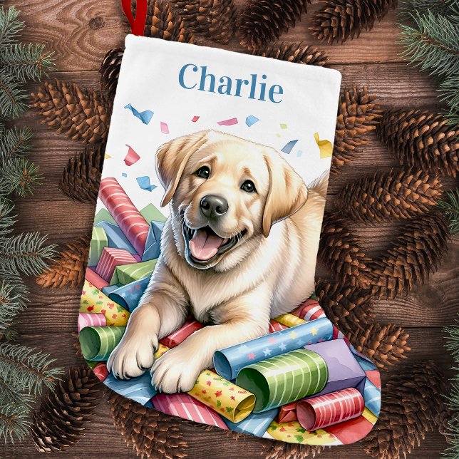 Yellow Lab Pet Dog Happy Cute Labrador Retriever  Small Christmas Stocking (Creator Uploaded)