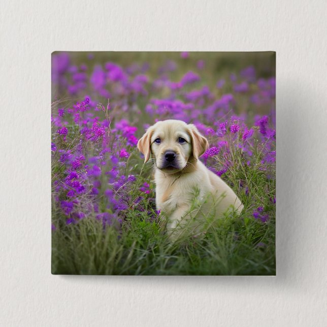 Yellow Lab Puppy 2 Inch Square Button (Front)