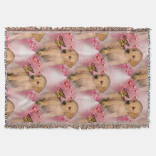 Yellow Lab Puppy Butterflies Dog Pattern Throw Blanket