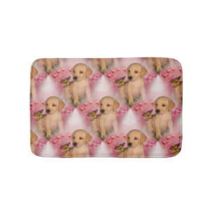 Yellow Lab Puppy Butterfly Animal Pattern Bath Mat
