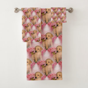 Yellow Lab Puppy Butterfly Animal Pattern Bath Towel Set