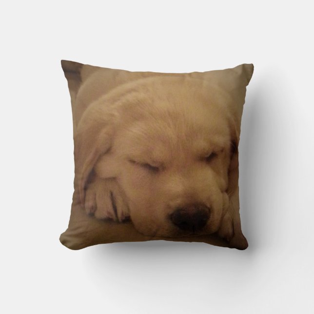 Yellow Lab Puppy Sleeping Throw Pillow (Front)