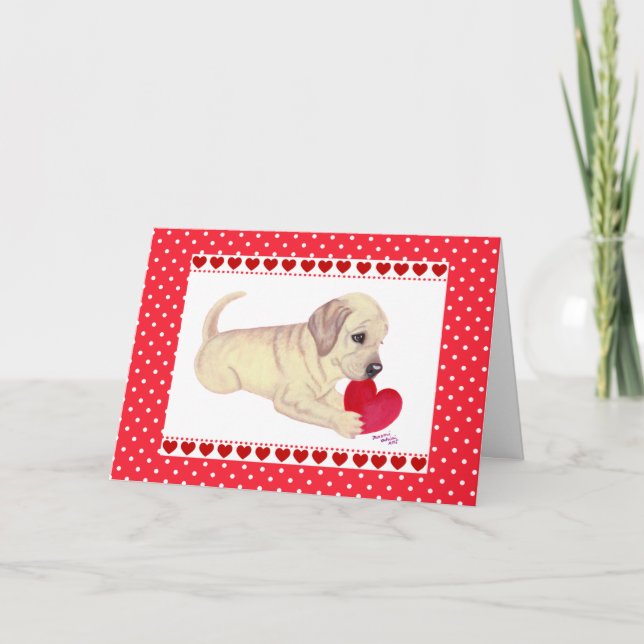 Yellow Lab Puppy Valentine's Day card (Front)