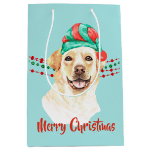 Yellow Lab Retriever Santa Hat Holiday Beads Medium Gift Bag