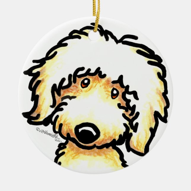 Yellow Labradoodle Art Personalized Ceramic Ornament (Front)