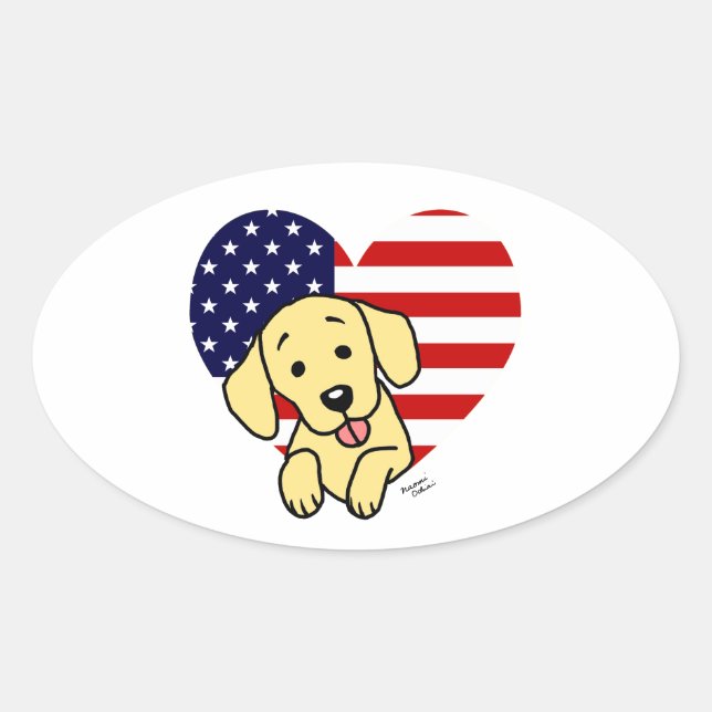 Yellow Labrador American Heart Oval Sticker (Front)