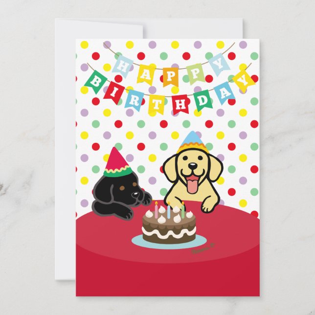 Yellow Labrador and Black Labrador Birthday Party Invitation (Front)