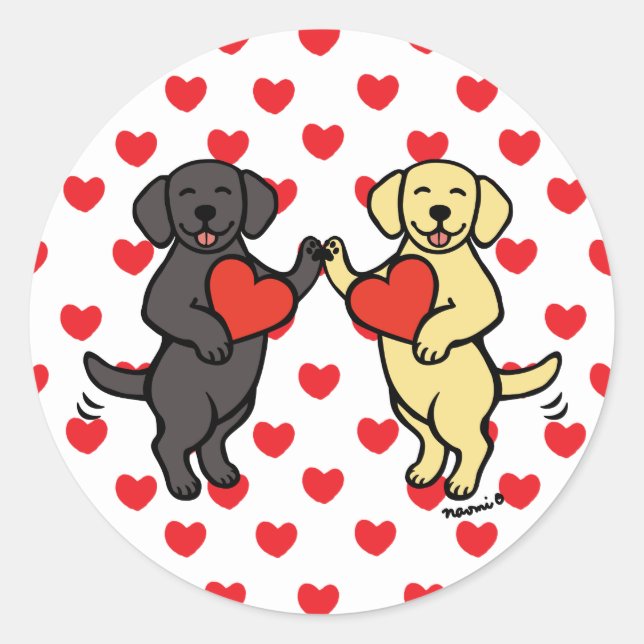 Yellow Labrador and Black Labrador Valentine Classic Round Sticker (Front)