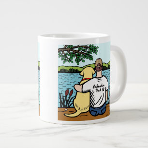 Yellow Labrador and Dad Lake View Large Coffee Mug