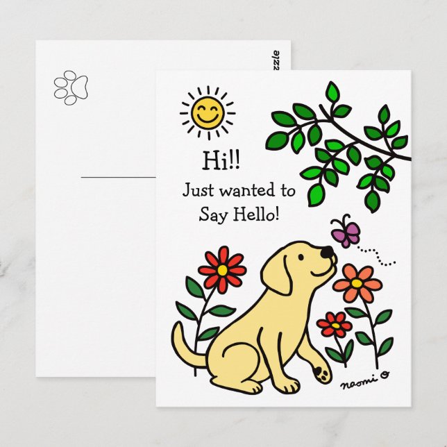 Yellow Labrador and Green Hi Postcard (Front/Back)