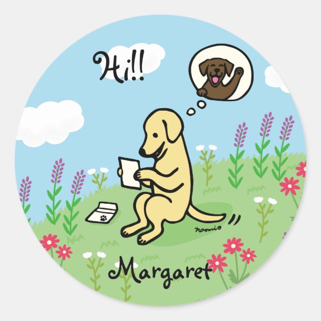 Yellow Labrador and Letter from a Friend Classic Round Sticker (Front)