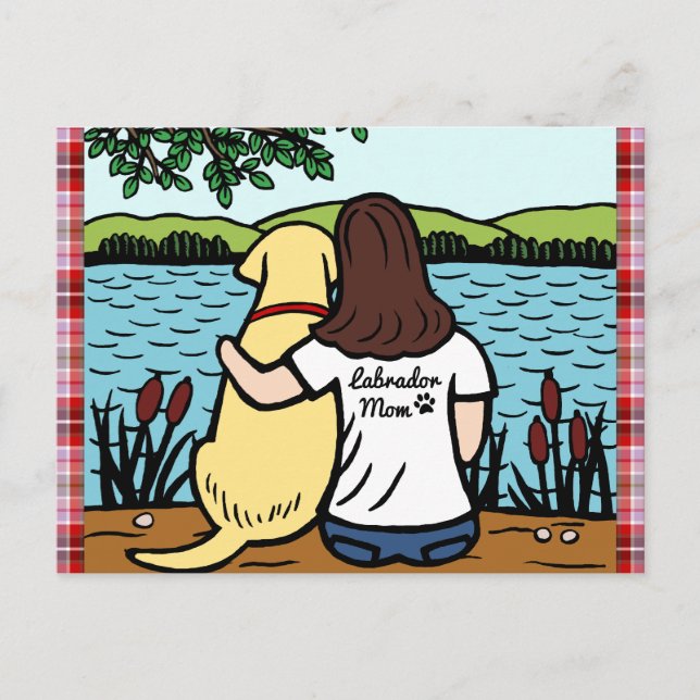 Yellow Labrador and Mom Long Postcard (Front)