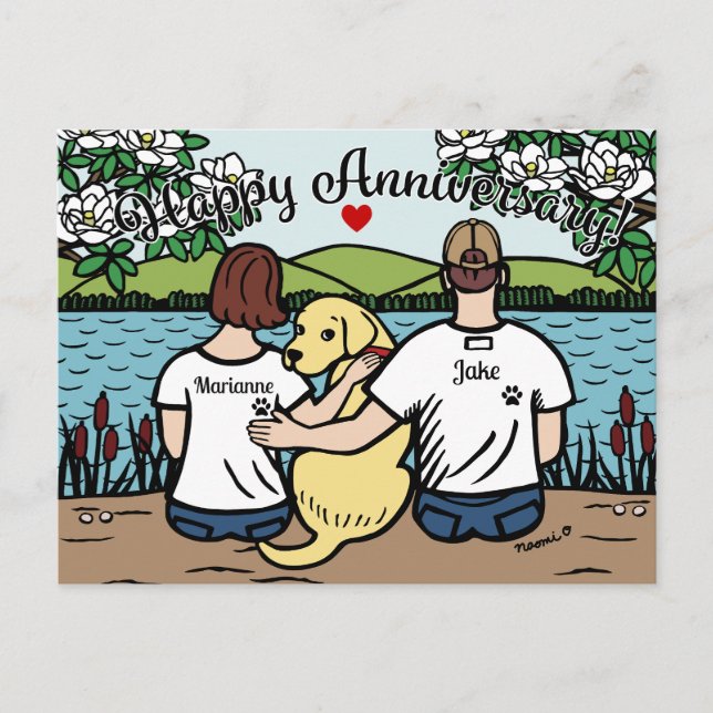 Yellow Labrador and Parents Happy Anniversary Holiday Postcard (Front)