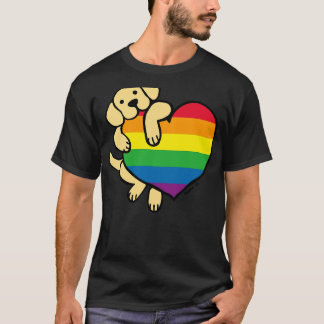 Yellow Labrador And Rainbow Pride Heart T-Shirt