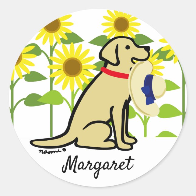 Yellow Labrador and Sunflowers Summer Classic Round Sticker (Front)