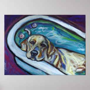 Yellow Labrador bath Poster