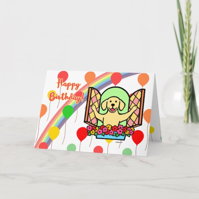 Yellow Labrador Birthday Balloons Card (window) (Front)