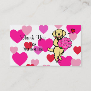 Yellow Labrador Cartoon Roses Thank You Business Card