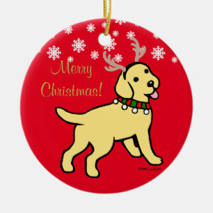 Yellow Labrador Christmas Antlers Ceramic Ornament