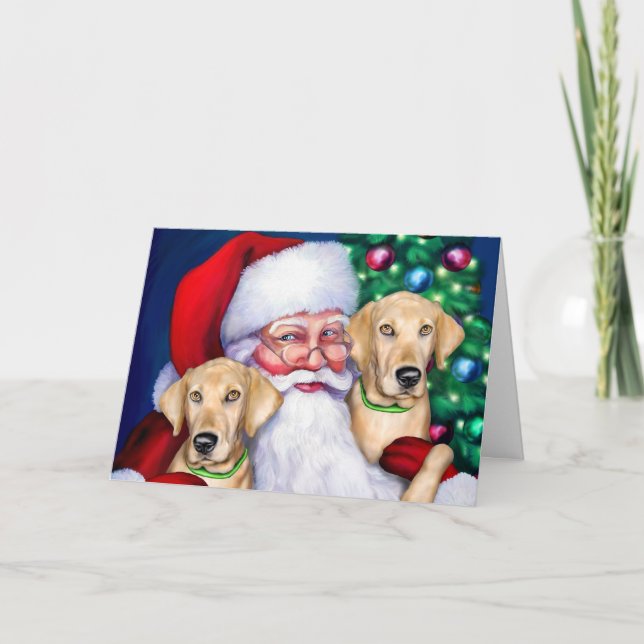 Yellow Labrador Christmas Santa's Labs Holiday Card (Front)