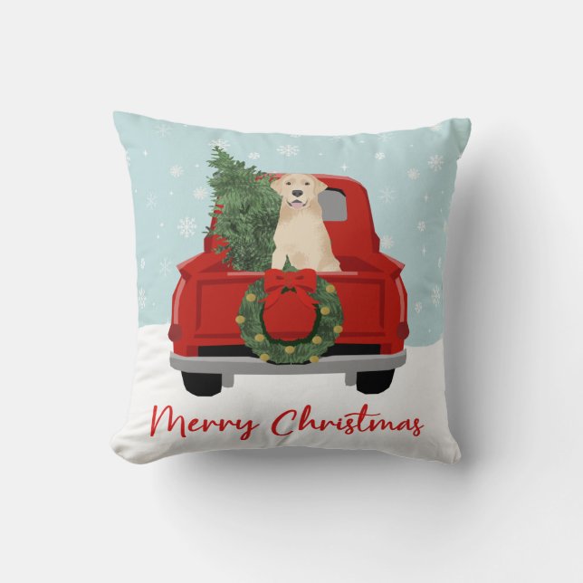 Yellow Labrador Christmas Truck Throw Pillow (Front)