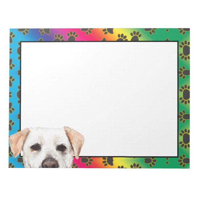 Yellow Labrador colourful dog paw pattern  Notepad (Front)