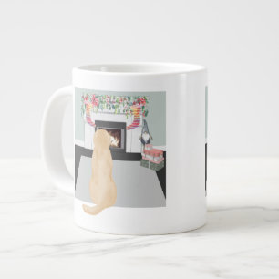 Yellow Labrador Dog In Christmas Fireplace Scene Large Coffee Mug