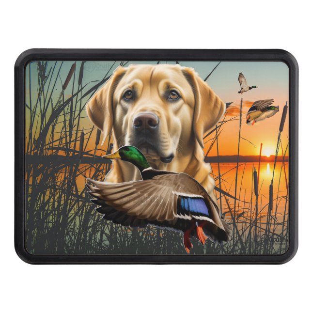 Yellow Labrador Duck Hunting Trailer Hitch Cover (Front)
