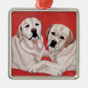 Yellow Labrador Duo Painting Metal Ornament
