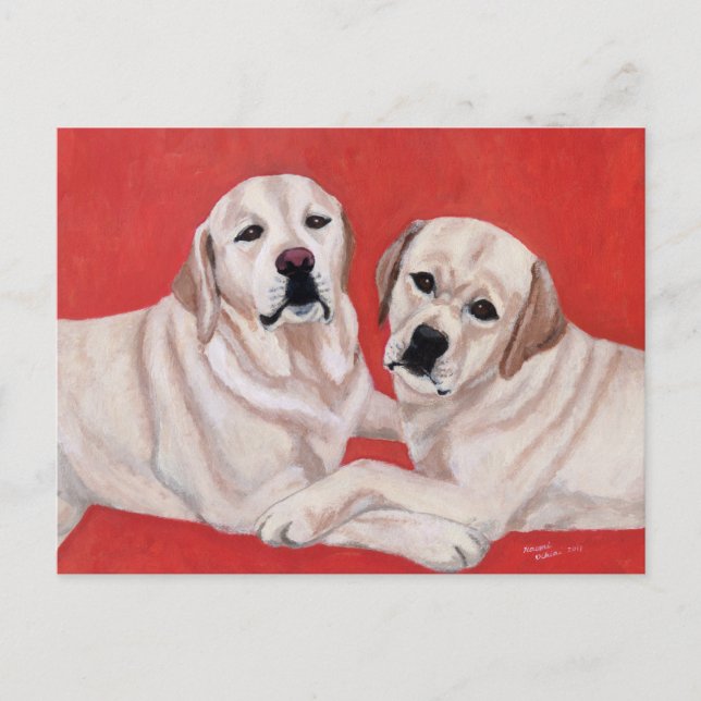 Yellow Labrador Duo Painting Postcard (Front)