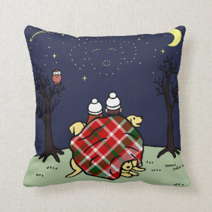 Yellow Labrador Family and Starry Sky Throw Pillow
