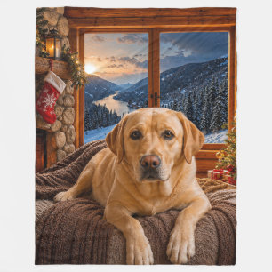 Yellow Labrador Holiday Fleece Blanket
