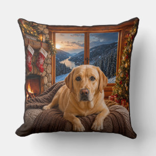 Yellow Labrador Holiday Throw Pillow