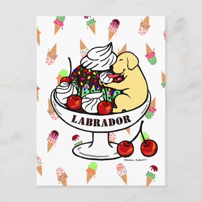 Yellow Labrador & Ice Cream Sundae Postcard (Front)