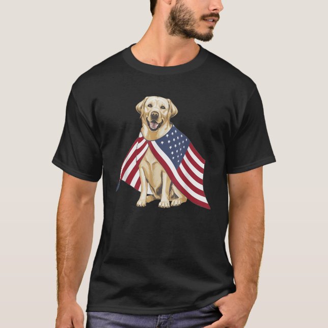 Yellow Labrador Labs Patriotic American Flag Dog 4 T-Shirt (Front)