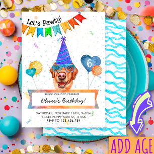 Yellow Labrador Lets Pawty Dog Birthday Party Invitation