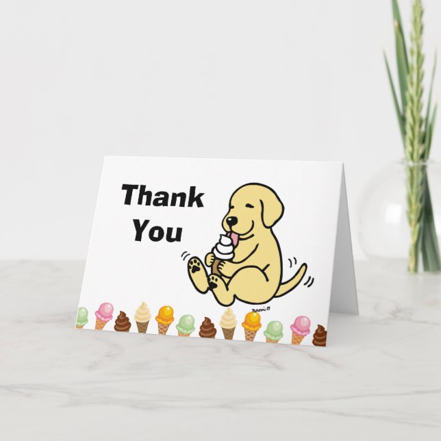 Yellow Labrador Licking Ice Cream Thank You Card (Front)