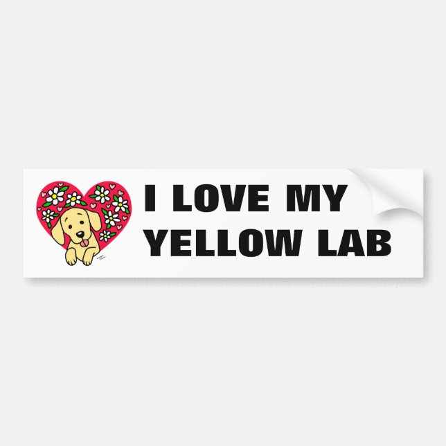 Yellow Labrador Mom Floral Heart Bumper Sticker (Front)