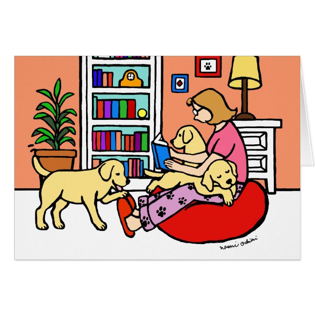 Yellow Labrador Mom Reading (Front Horizontal)