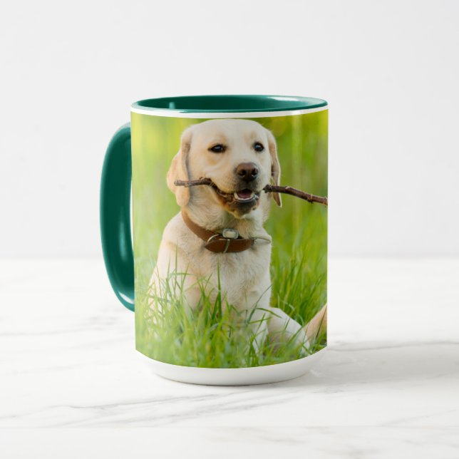 Yellow Labrador Plays Fetch With Stick Mug (Front Left)