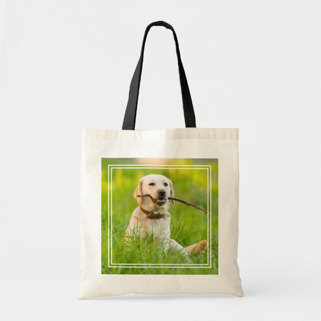 Yellow Labrador Plays Fetch With Stick Tote Bag (Front)