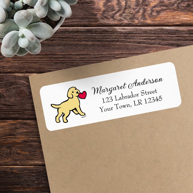 Yellow Labrador Puppy Adresse de retour (Yellow Labrador Puppy Little Heart Return Address Labels for Labrador Owners.  Labrador Cartoon.)