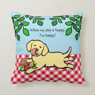 Yellow Labrador Puppy and Hamburger Throw Pillow