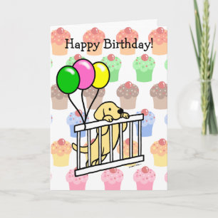 Yellow Labrador Puppy Cartoon Birthday Card