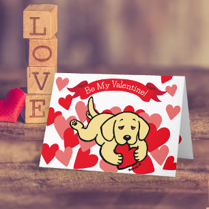 Yellow Labrador Puppy Chewing Heart Valentine Holiday Card