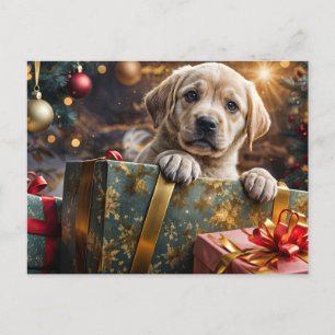 Yellow Labrador Puppy Christmas Holiday Postcard