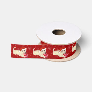 Yellow Labrador Puppy Christmas Snowflake Satin Ribbon