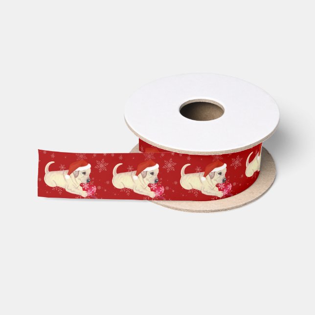 Yellow Labrador Puppy Christmas Snowflake Satin Ribbon (Spool)